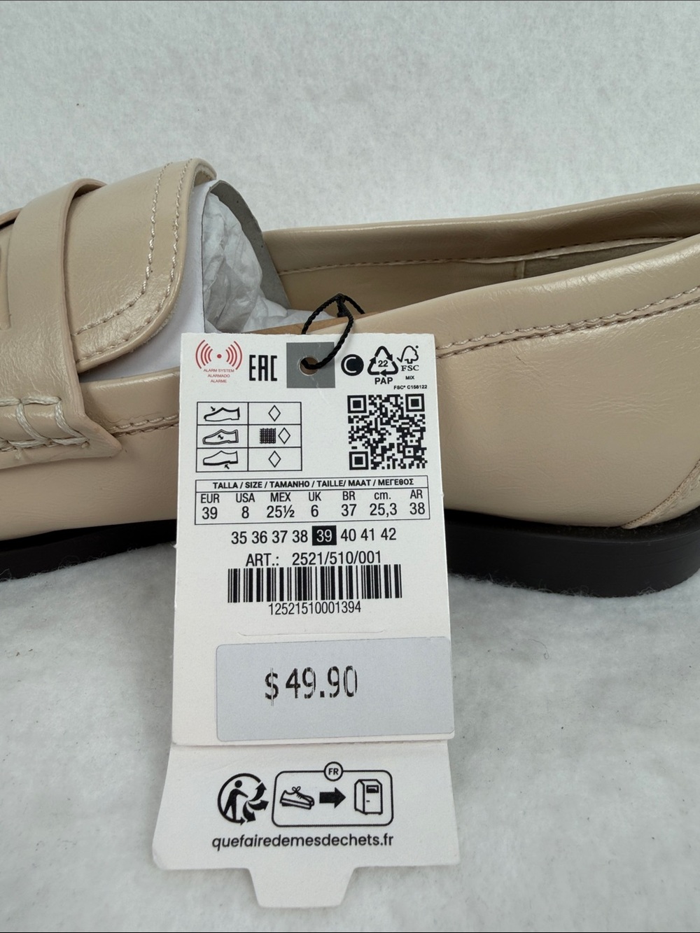 Zara Women’s Creamy Penny Loafers Size 8 USA Non Leather NWT - Picture 16 of 17